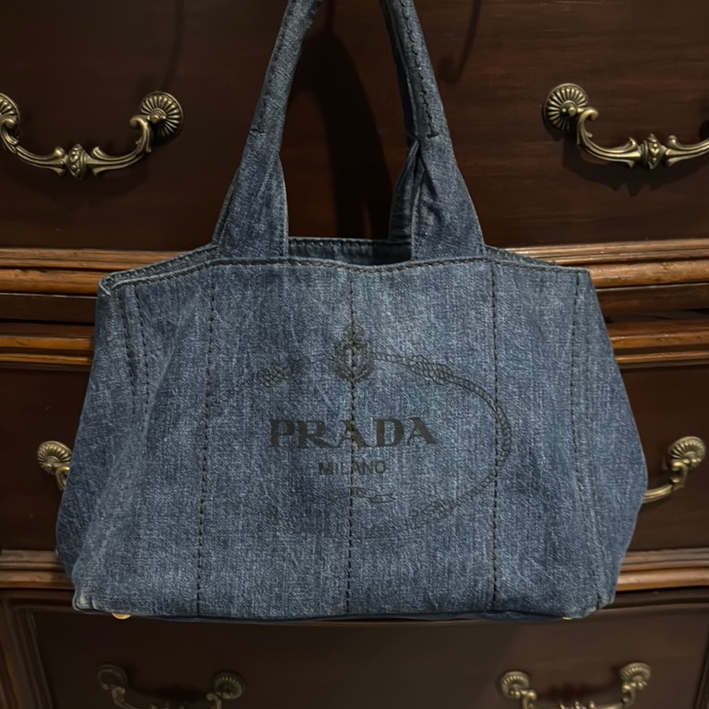 Dark Blue Denim Bag with Gold Accents